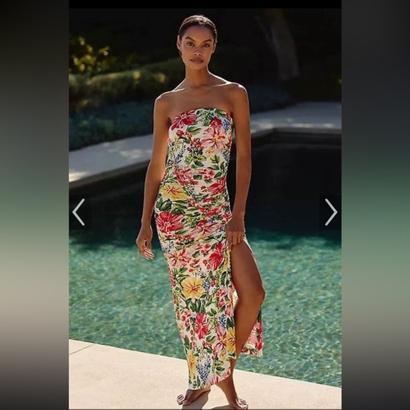 Anthropologie Dresses & Skirts - The Gabbie Strapless Ruched Tube Dress Celandine Botanical Floral Anthro XS NWT